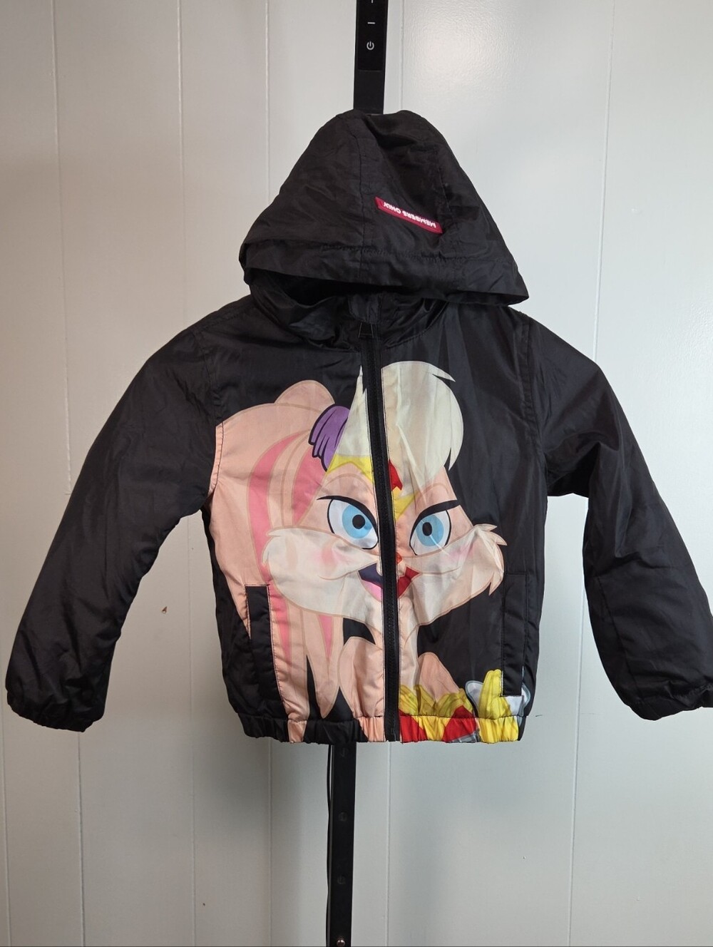 Kids Black Hooded Cartoon Print Jacket
